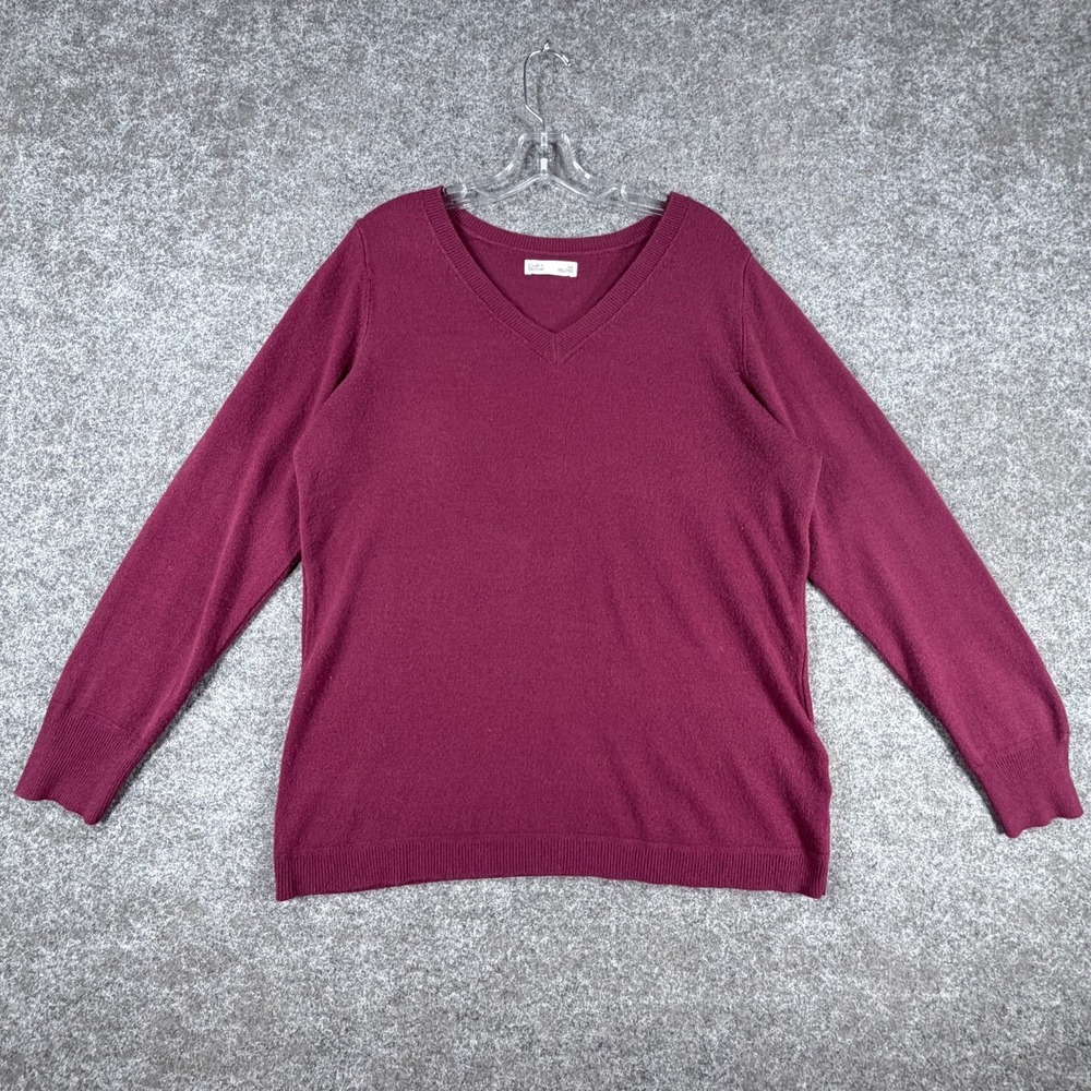 Croft & Barrow Sweater Women OX Plus Purple Tight Knit V Neck Ribbed Warm Winter